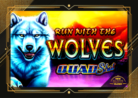 Run with the Wolves Quad Shot Slot Logo